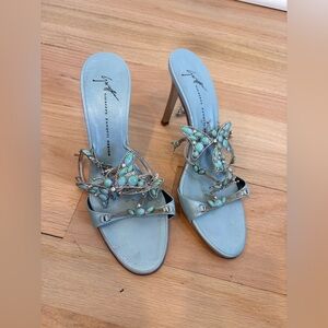 Giuseppe Zanotti Spring/Summer 2001 light blue stone butterfly sandal heels 35.5